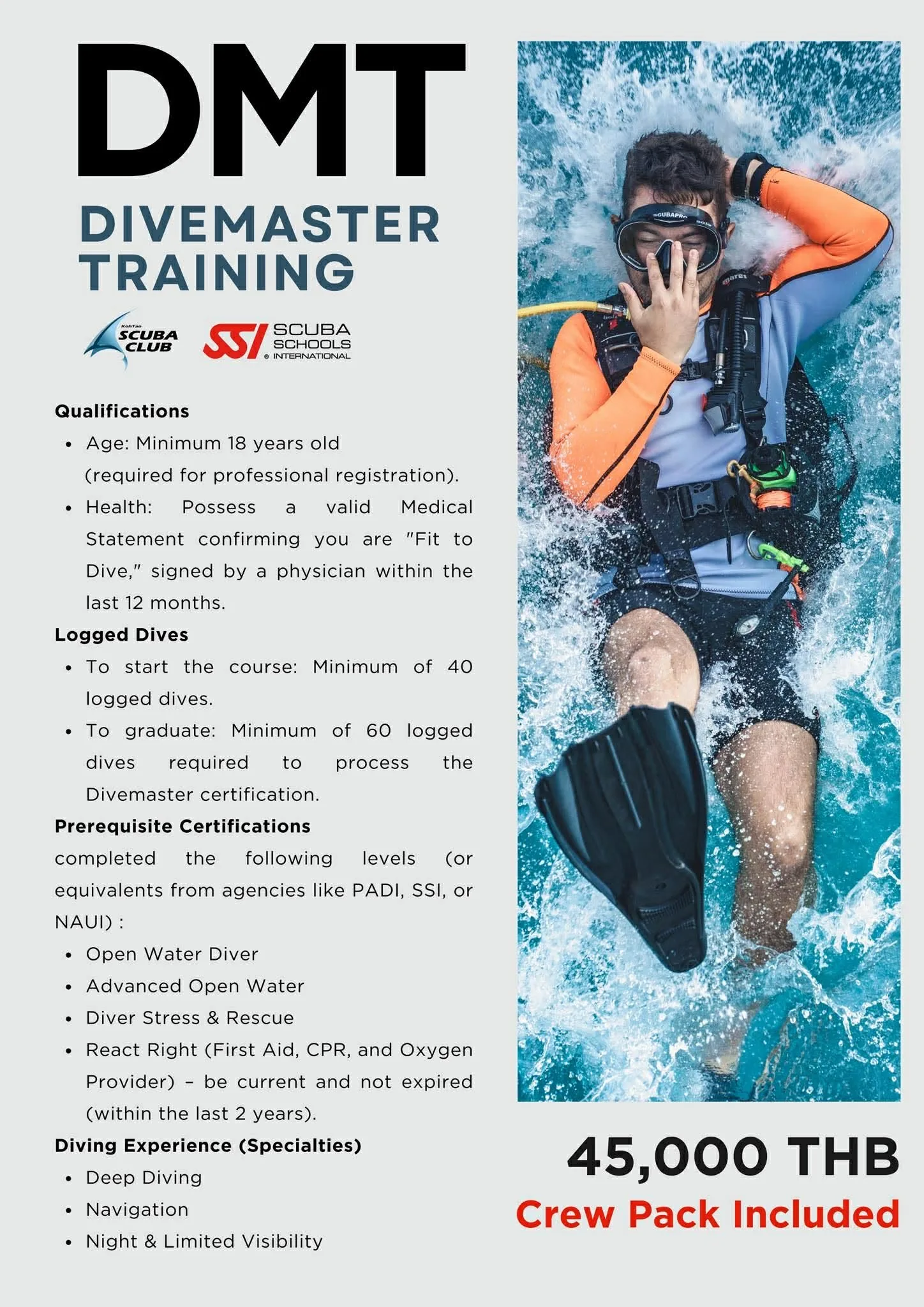 Divemaster training poster with diver on the surface