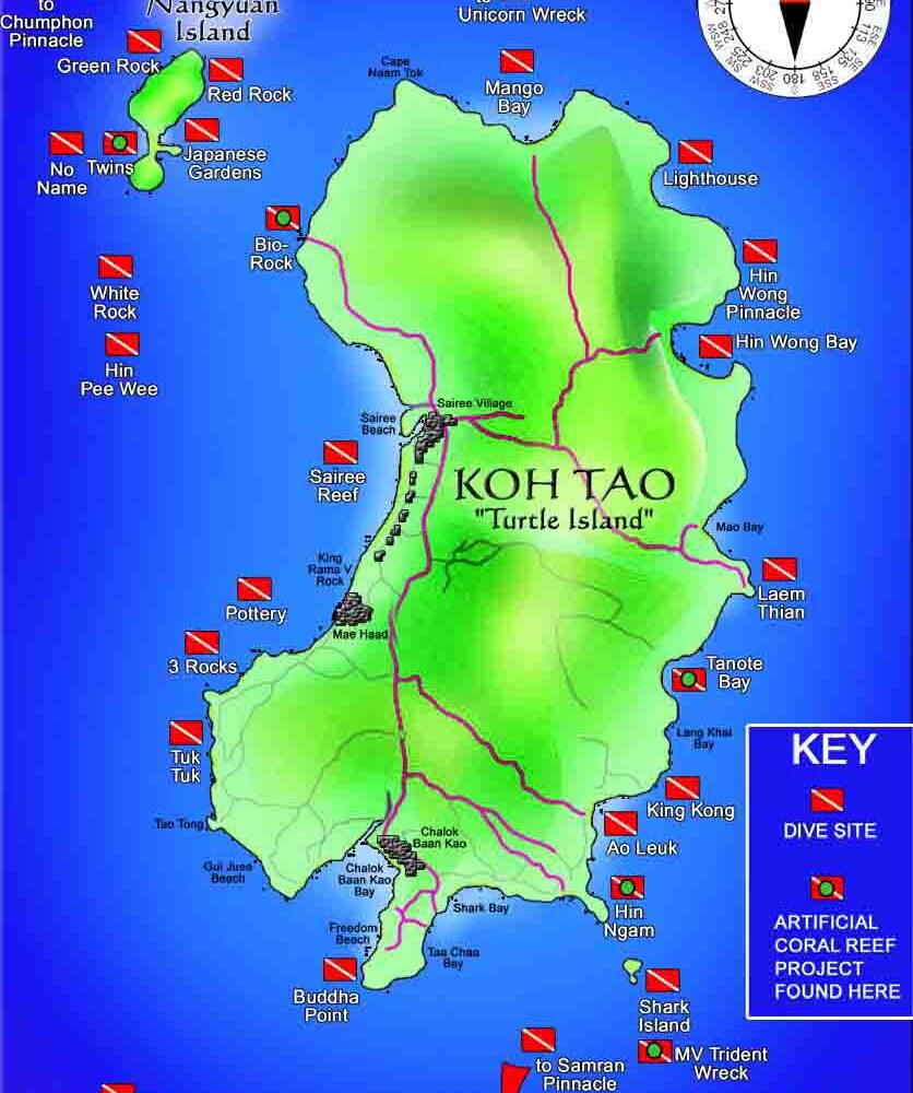 koh tao dive site map