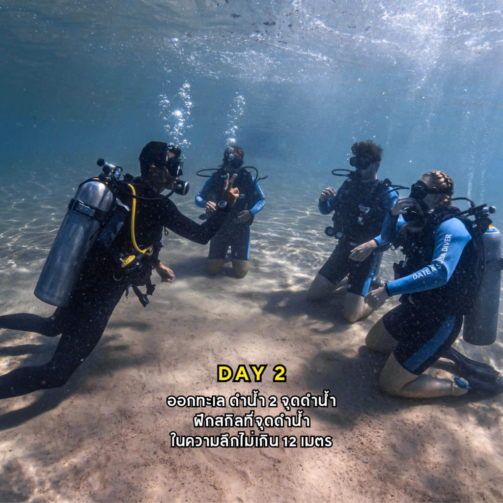 Divers mastering buoyancy control and safety drills